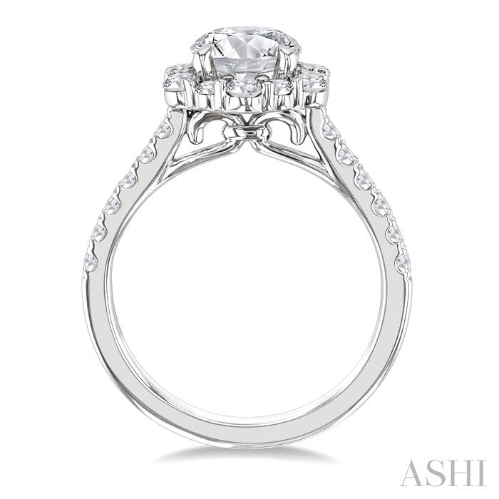 3/4 Ctw Scalloped Hexagon Centerpiece Circular Shape Round Cut Diamond Semi-Mount Engagement Ring in 14K White Gold
