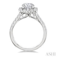 3/4 Ctw Scalloped Hexagon Centerpiece Circular Shape Round Cut Diamond Semi-Mount Engagement Ring in 14K White Gold