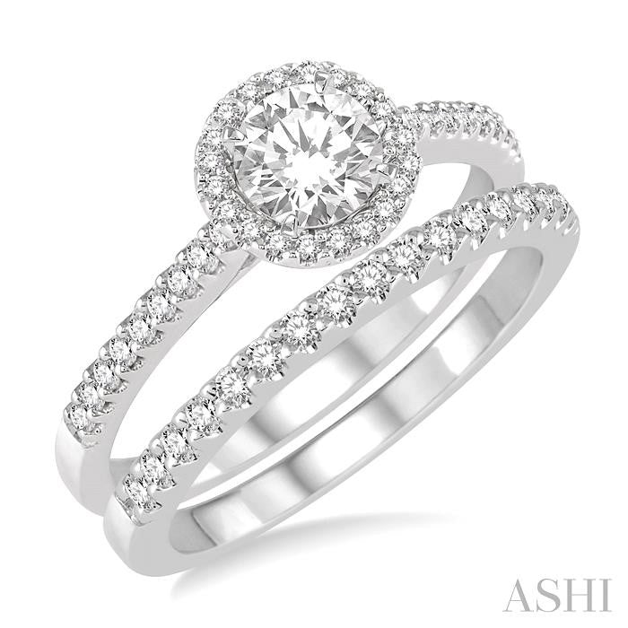 1/2 Ctw Diamond Bridal Set with 3/8 Ctw Round Cut Engagement Ring and 1/6 Ctw Wedding Band in 14K White Gold