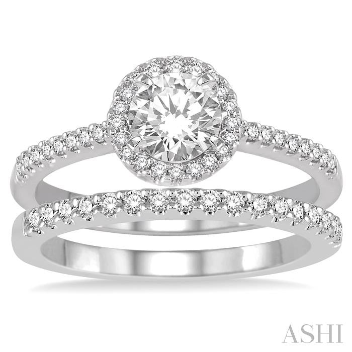 1/2 Ctw Diamond Bridal Set with 3/8 Ctw Round Cut Engagement Ring and 1/6 Ctw Wedding Band in 14K White Gold