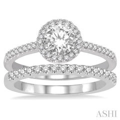 1/2 Ctw Diamond Bridal Set with 3/8 Ctw Round Cut Engagement Ring and 1/6 Ctw Wedding Band in 14K White Gold