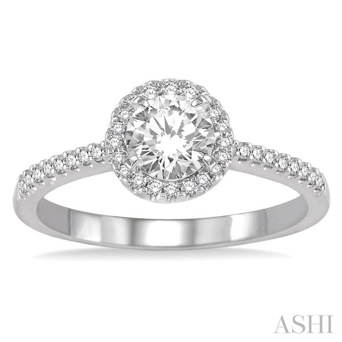 3/8 Ctw Diamond Ladies Engagement Ring with 1/5 Ct Round Cut Center Stone in 14K White Gold