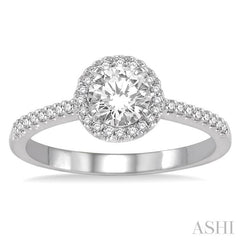 3/8 Ctw Diamond Ladies Engagement Ring with 1/5 Ct Round Cut Center Stone in 14K White Gold