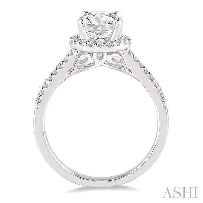 3/8 Ctw Diamond Ladies Engagement Ring with 1/5 Ct Round Cut Center Stone in 14K White Gold
