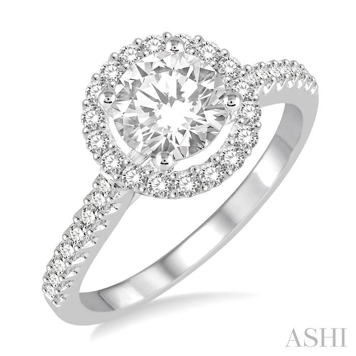 3/8 Ctw Raised Semi-Mount Round Cut Diamond Engagement Ring in 14K White Gold