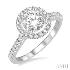 3/8 Ctw Raised Semi-Mount Round Cut Diamond Engagement Ring in 14K White Gold