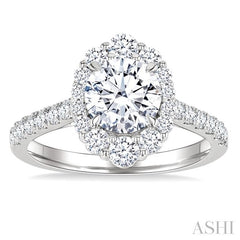 3/4 Ctw Scalloped Oval Centerpiece Circular Shape Round Cut Diamond Semi-Mount Engagement Ring in 14K White Gold