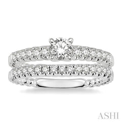 3/4 Ctw Diamond Wedding Set with 1/2 Ctw Round Cut Engagement Ring and 1/4 Ctw Wedding Band in 14K White Gold