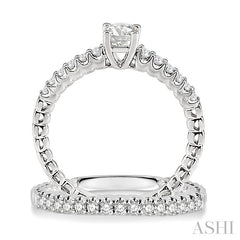 3/4 Ctw Diamond Wedding Set with 1/2 Ctw Round Cut Engagement Ring and 1/4 Ctw Wedding Band in 14K White Gold