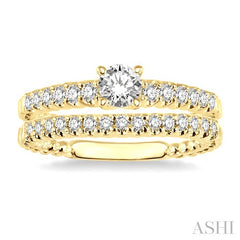 3/4 Ctw Diamond Wedding Set with 1/2 Ctw Round Cut Engagement Ring and 1/4 Ctw Wedding Band in 14K Yellow Gold