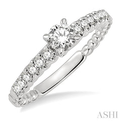 1/2 Ctw Diamond Engagement Ring with 1/4 Ct Round Cut Center Stone in 14K White Gold