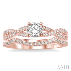 1/2 Ctw Diamond Wedding Set with 3/8 Ctw Round Cut Engagement Ring and 1/10 Ctw Wedding Band in 14K Rose Gold