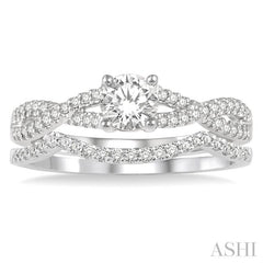 1/2 Ctw Diamond Wedding Set with 3/8 Ctw Round Cut Engagement Ring and 1/10 Ctw Wedding Band in 14K White Gold
