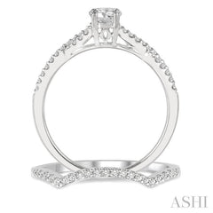 1/2 Ctw Diamond Wedding Set with 3/8 Ctw Round Cut Engagement Ring and 1/10 Ctw Wedding Band in 14K White Gold