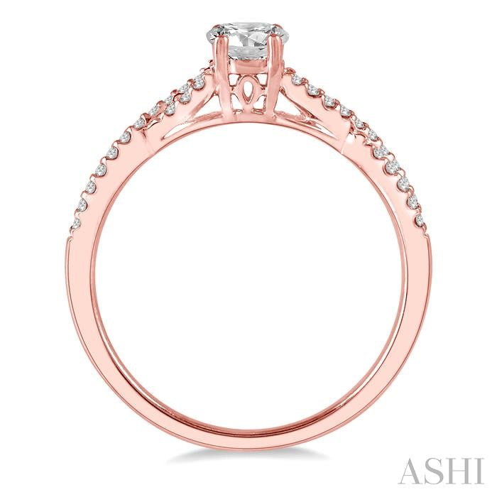 3/8 Ctw Diamond Engagement Ring with 1/4 Ct Round Cut Center Stone in 14K Rose Gold
