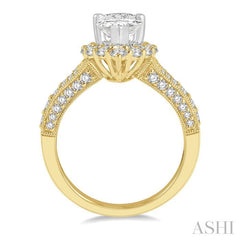 1 1/10 Ctw Split Shank Pear Shape Semi-Mount Round Cut Diamond Ring in 14K Yellow and White Gold