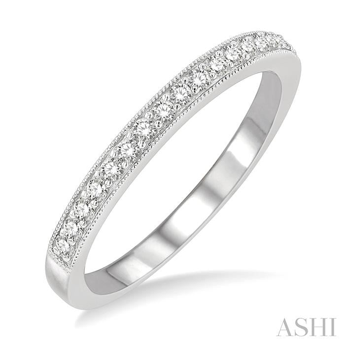 1/5 Ctw Milgrain Bordered Round Cut Diamond Wedding Band in 14K White Gold