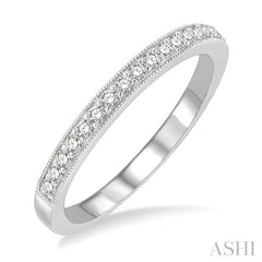 1/5 Ctw Milgrain Bordered Round Cut Diamond Wedding Band in 14K White Gold