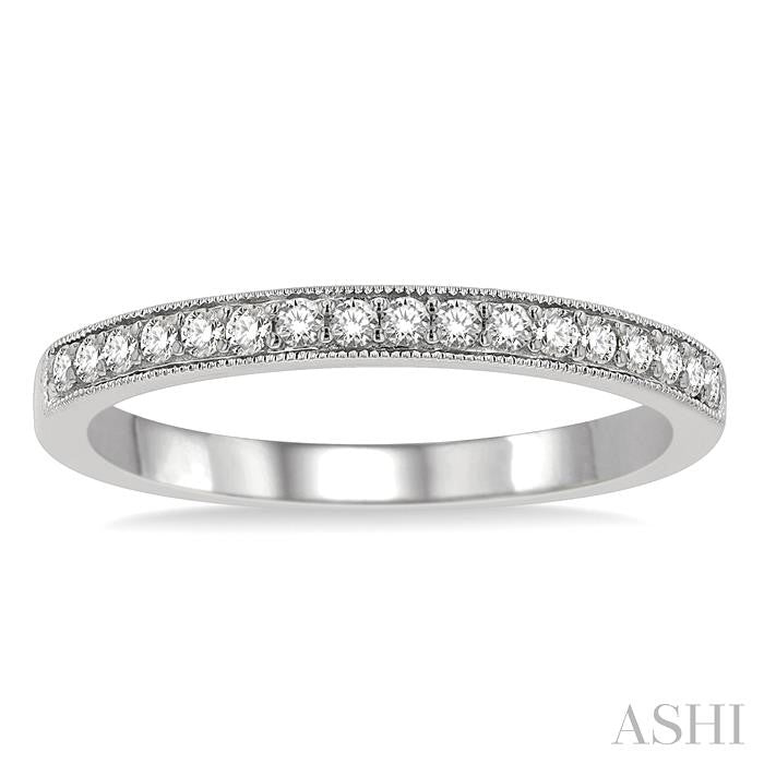 1/5 Ctw Milgrain Bordered Round Cut Diamond Wedding Band in 14K White Gold
