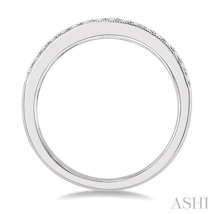 1/5 Ctw Milgrain Bordered Round Cut Diamond Wedding Band in 14K White Gold