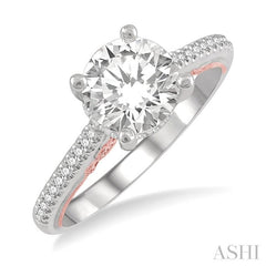 1/5 Ctw Round Cut Diamond Round Shape Semi-Mount Engagement Ring in 14K White and Rose Gold