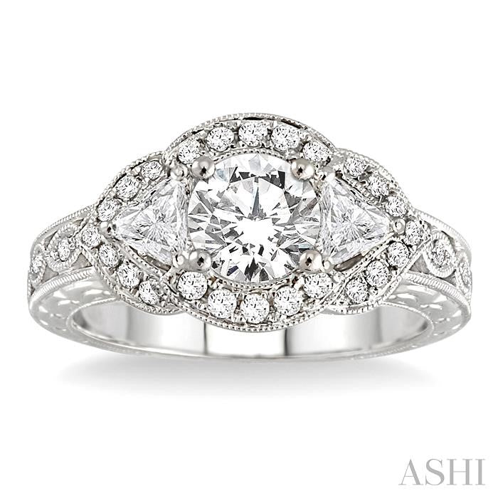 3/4 Ctw Trillion Cut Diamond Semi-Mount Engagement Ring in 14K White Gold
