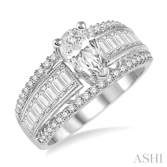 1 1/10 Ctw Diamond Pear Shape Semi-Mount Engagement Ring in 14K White Gold
