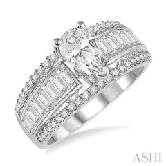 1 1/10 Ctw Diamond Pear Shape Semi-Mount Engagement Ring in 14K White Gold