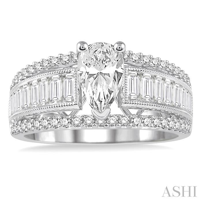1 1/10 Ctw Diamond Pear Shape Semi-Mount Engagement Ring in 14K White Gold