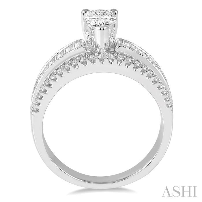 1 1/10 Ctw Diamond Pear Shape Semi-Mount Engagement Ring in 14K White Gold