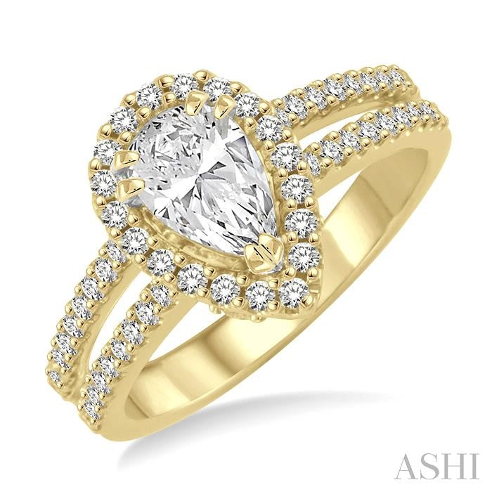 7/8 Ctw Diamond Engagement Ring with 1/2 Ct Pear Shape Center Stone in 14K Yellow Gold