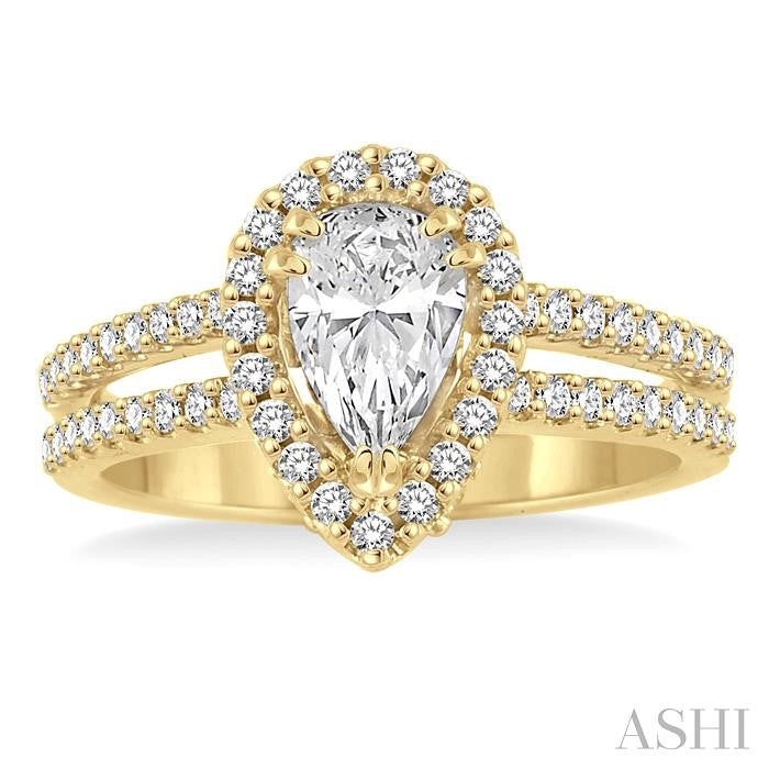 7/8 Ctw Diamond Engagement Ring with 1/2 Ct Pear Shape Center Stone in 14K Yellow Gold