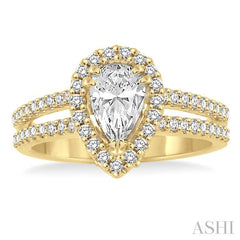 7/8 Ctw Diamond Engagement Ring with 1/2 Ct Pear Shape Center Stone in 14K Yellow Gold