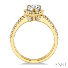7/8 Ctw Diamond Engagement Ring with 1/2 Ct Pear Shape Center Stone in 14K Yellow Gold