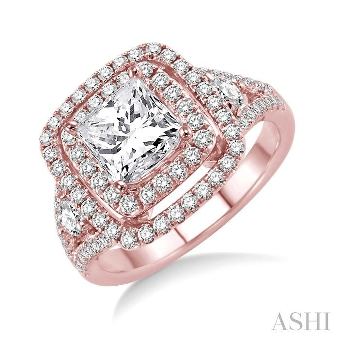 7/8 Ctw Diamond Semi-Mount Engagement Ring in 14K Rose Gold