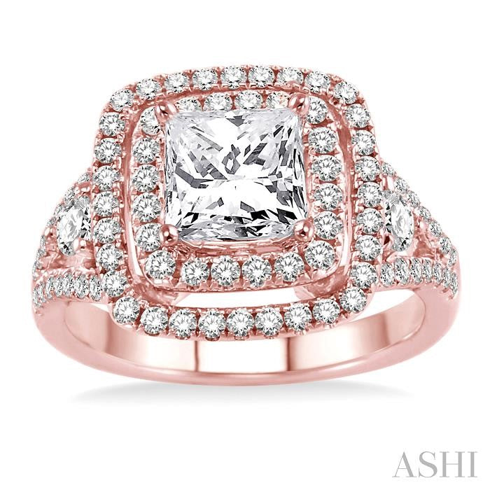 7/8 Ctw Diamond Semi-Mount Engagement Ring in 14K Rose Gold