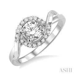 1/3 Ctw Diamond Engagement Ring with 1/5 Ct Round Cut Center Stone in 14K White Gold