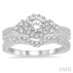 7/8 Ctw Diamond Wedding Set with 3/4 Ctw Round Cut Engagement Ring and 1/5 Ctw Wedding Band in 14K White Gold