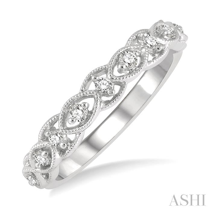 1/8 Ctw Interlocking Open Lattice Round Cut Diamond Wedding Band in 14K White Gold