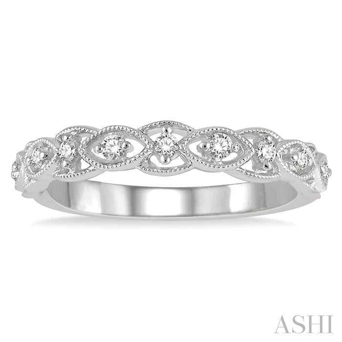 1/8 Ctw Interlocking Open Lattice Round Cut Diamond Wedding Band in 14K White Gold