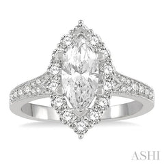 3/4 Ctw Marquise Shape Mount Round Cut Diamond Semi-Mount Engagement Ring in 14K White Gold