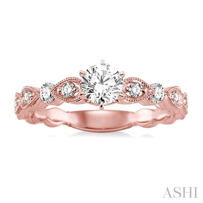 1/2 Ctw Diamond Engagement Ring with 1/4 Ct Round Cut Center Stone in 14K Rose Gold