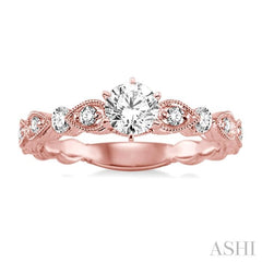 1/2 Ctw Diamond Engagement Ring with 1/4 Ct Round Cut Center Stone in 14K Rose Gold