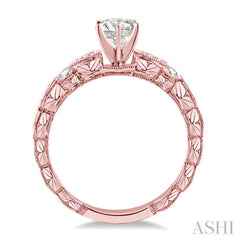 1/2 Ctw Diamond Engagement Ring with 1/4 Ct Round Cut Center Stone in 14K Rose Gold
