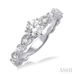 1/2 Ctw Diamond Engagement Ring with 1/4 Ct Round Cut Center Stone in 14K White Gold