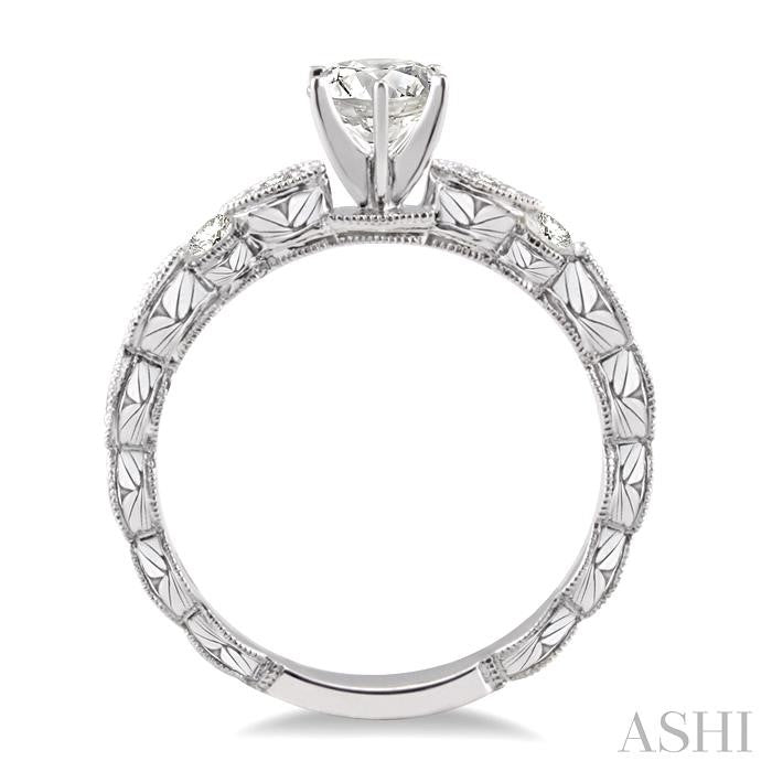 1/2 Ctw Diamond Engagement Ring with 1/4 Ct Round Cut Center Stone in 14K White Gold