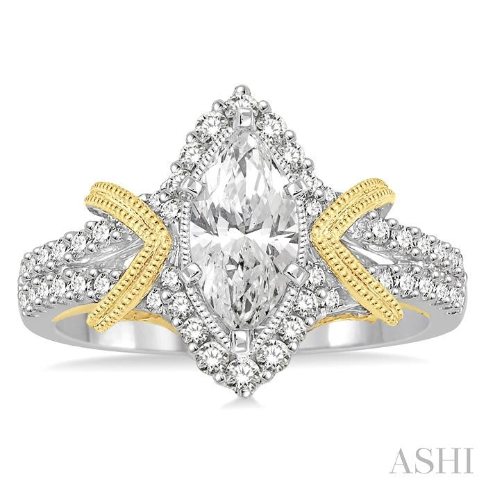 1/2 Ctw Diamond Semi-Mount Engagement Ring in 14K White and Yellow Gold