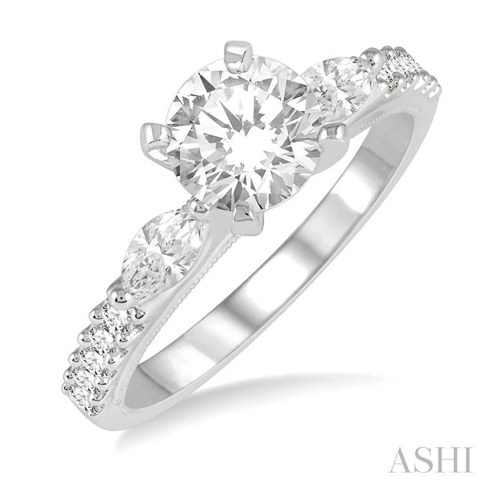 3/8 Ctw Circular Marquise and Round Cut Diamond Semi-Mount Engagement Ring in 14K White Gold