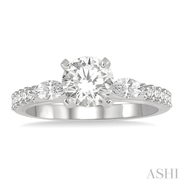 3/8 Ctw Circular Marquise and Round Cut Diamond Semi-Mount Engagement Ring in 14K White Gold