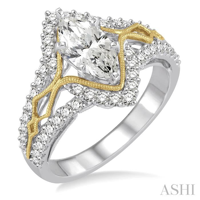 5/8 Ctw Diamond Semi-Mount Engagement Ring in 14K White and Yellow Gold